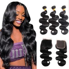 PRICES MAY VARY. Body Wave Bundles With Closure Material：100% Unprocessed Human Hair Bundles with Closure, Soft and Full, Can Be Ironed or Curled, Dyed or Bleached as Your Own Hair Bundles With Closure Human Hair Weight：1B Natural Black Bundles with Closure. Hair Weft is 80g/bundle, Lace Closure is 40-50g Depending on the Length. 150% Density 4×4 Free Part Closure, Hair is Soft, Full and Thick Human Hair Bundles with Closure Package： 3 Bundles Human Hair with Closure Pre-plucked Hairline with Ba 30 Inch Body Wave Wig, Lace Closure Sew In, Closure Sew In, Sew In Weave With Closure, Long Sew In, Sew In Body Wave, Wavy Bundles, Weave With Closure, Body Wave Bundles