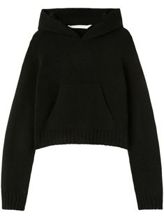 black wool blend knitted construction intarsia-knit logo slouchy hood front pouch pocket long sleeves ribbed cuffs and hem straight hem Top Street Style, Angels Logo, Palm Angels, Knitwear Cardigan, Emilio Pucci, White Sweaters, Black Wool, Valentino Garavani, Black Sweaters