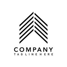 a black and white logo with three lines in the shape of an arrow on a white background