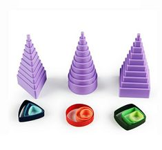 four different shapes and sizes of plastic objects on a white surface, including an object that appears to be shaped like a cone