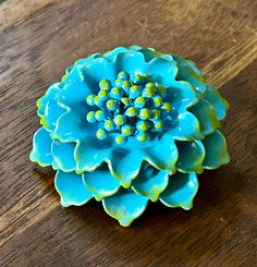 Blue and green enamel metal art flower brush. Diameter one and three-quarter inch. Very nice vintage condition clean and shiny ready to wear. Circa mid century 1950s or 60s. Mid Century Fashion, Green Retro, Enamel Flower, Retro Mid Century, Green Enamel, Flower Brooch, Wedding Shop, Three Quarter, Metal Art