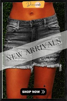 On-trend Fringed Ripped Denim Shorts(3 Colors) Fall Distressed Denim Jean Shorts, Distressed Short Bottoms For Fall, Distressed Short Length Bottoms For Fall, Trendy Distressed Jean Shorts For Fall, Ripped Short Bottoms For Fall, Ripped Short Length Bottoms For Fall, Summer Mid-rise Distressed Denim Skirt, Non-stretch Distressed Summer Bottoms, Trendy Mid-rise Distressed Denim Skirt