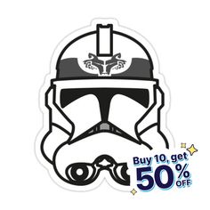 a sticker with the image of a boba fett helmet on it