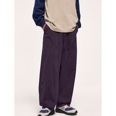 C-045-88 Purple Cotton Cargo Pants, Casual Purple Straight Leg Cargo Pants, Relaxed Fit Purple Pants With Side Pockets, Casual Purple Pants With Cargo Pockets, Casual Purple Cargo Pants With Pockets, Streetwear Purple Pants With Pockets, Purple Streetwear Pants With Pockets, Casual Purple Bottoms With Pockets, Baggy Purple Cotton Cargo Pants