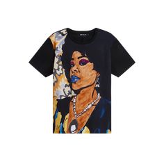 Mickalene Thomas chooses to don t-shirts depicting iconic Black women, thus, featuring a digital print of her masterpiece, Din, une très belle négresse #1, on the front panel of this unisex t-shirt. The sleeves and back panel are garment-dyed in black, while the branding "Studio Mickalene" and logo are elegantly printed in white at the back neck. 100% combed cotton jersey in black Unisex, adult size XS to 2XL, Standard fit (order your normal size) Machine wash cold with like colors; Do not bleac Graphic Tee With Fashion Print For Streetwear, Graphic Tee With Fashion Print And Crew Neck, Black Graphic Print T-shirt For Artistic Expression, Graphic Tee With Exclusive Print, Exclusive Print Graphic Tee, Graphic Tee With Exclusive Print And Short Sleeves, Exclusive Print Graphic Tee With Short Sleeves, Black Graphic Print Tops For Artistic Expression, Black Top With Graphic Print For Artistic Expression