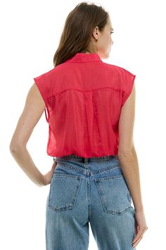 This tank is perfect for a casual day out and about or dressed up for dinner! The Paloma Button Up Tank is perfect for any season! This red tank features a front button closure, a lightweight fabric, a cinched waist, and a slightly cropped length. Semi Sheer Cropped fit Button front Collared 100% Polyester Care: Hand wash cold, do not bleach, hang to dry, steam only. Wear: We recommend wearing nude undergarments or a nude tank top as this tank is slightly sheer Casual Rayon Tank Top, Red Button-up Summer Top, Red Button-up Top For Summer, Casual Button-up Tank Top For Day Out, Red Sleeveless Top With Button Closure, Childrens Shop, Red Tank, Beach Collection, Top Graphic Tees