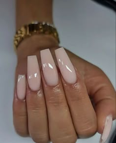 Simple Natural Acrylics, Long Classic Nails, Nails Coffin One Color, Trendy Nails Square Long, Nail Ideas Light Colors, Medium Square Gel Nails, Coffin Nail Inspo 2024, Natural Coffin Shape Nails, Natural Nude Acrylic Nails