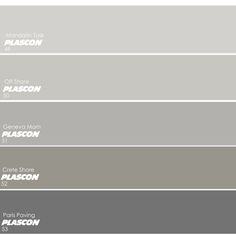 four different shades of gray and white with the names of each color in them,