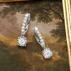 Ross-Simons - 1.00 ct. t. w. Diamond Drop Earrings in 14kt White Gold. Our classic drop earrings suspend .74 ct. t. w. round brilliant-cut diamonds from .26 ct. t. w. diamond-studded leverbacks of polished 14kt white gold. An enduring style that we consider a must, this pair will stay relevant and refined from now until forever! Hanging length is 7/8". Leverback, diamond drop earrings. Diamond birthstones are the perfect gift for April birthdays. Gia Certified Drop Diamond Earrings For Formal Occasions, Formal Gia Certified Dangle Diamond Earrings, Classic Platinum Drop Earrings, Formal Dangle Diamond Earrings With Pave Setting, Classic Platinum Dangle Jewelry, Gia Certified Diamond Drop Earrings, Classic Formal Diamond Drop Earrings, Classic Dangle Diamond Earrings With Accents, Classic Platinum Earrings With Pave Setting