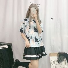 Material: made of chiffon Size: one size Size for reference: Size(cm) Shoulder Bust Length Sleeve Length One Size 57 114 57 16 Shipping: Free Shipping Worldwide for order over 15$, 7-15 days delivery to US/UK/CA/AU/FR/DE/IT and most Asia Countries Summer Kawaii Blouse, Harajuku Style Tops For Summer School, Cute Summer School Blouse, Harajuku Style Short Sleeve Summer Shirt, Cute Black Short Sleeve Blouse, Asia Countries, Chat Kawaii, Printing Shirt, Kawaii Cat