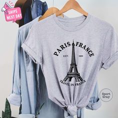 Comfort Colors Travel in France Shirt, Paris France Tshirt, Paris Vacation Shirt, Paris Trip T Shirt, Eiffel Tower Tshirt Women, Travel Gift Our high-quality shirts come in a variety of sizes and colors to suit your needs. If you have any questions or special requests, please don't hesitate to contact us. We hope you enjoy browsing our shop and find something you love! FEATURES COMFORT COLORS: * Sizes Offered: Refer to the drop-down menu for available sizes. * Colors: See the drop-down menu and photos for options. * Material: 100% garment-dyed soft ring-spun fabric. * Style: Short sleeve unisex T-shirt. * Care: Machine wash cold, delicate cycle inside out with like colors. Tumble dry low or hang to dry. * Graphic: Professionally printed using leading industry equipment. UNISEX SHIRTS: * Si Travel In France, Sleep Shirt Dress, Paris Vacation, Paris Trip, Tshirt Women, Women Travel, Vacation Shirts, Paris Travel, France Travel