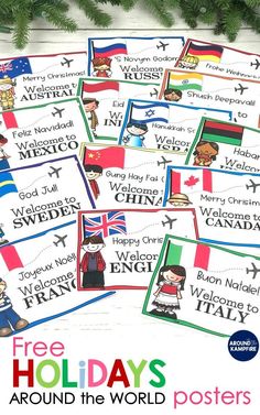 Holidays around the world posters from different countries. School Diy Ideas, Around The World Theme, 3rd Grade Social Studies, Teaching Holidays, Christmas Around The World, December Christmas, Social Studies Activities, Holidays Around The World