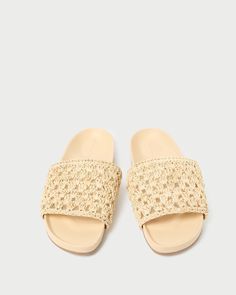 Color: Natural Beige Beach Slippers With Textured Footbed, Comfortable Open Toe Flip Flops With Woven Sole, Beach Sandals With Woven Sole And Open Heel, Beige Beach Slides With Rubber Sole, Beach Slippers With Textured Slide Sole, Beach Slides With Woven Sole And Open Toe, Slide Slippers With Textured Sole For Beach, Beach Slide Slippers With Textured Sole, Beige Woven Leather Sandals With Flat Heel