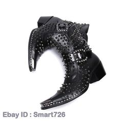 Men Fashion Punk Rivet Buckle Strap Pointy Toe Ankle Boot Youth Leather Shoes | eBay Punk Style Faux Leather Boots With Closed Toe, Punk Faux Leather Closed Toe Boots, Punk Style Faux Leather Closed Toe Boots, Punk Style High Heel Martin Boots In Faux Leather, Gothic Boots For Spring Party, Gothic Party Boots For Spring, Gothic Spring Party Boots, Spring Gothic Party Boots, Black Punk Martin Boots With Pointed Toe