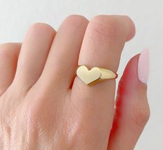 14K Solid Gold Heart Signet Ring. The Leading Trend In Jewelry Today. A Ring Full Of Love So You Can Keep It Close To Your Heart. A Beautiful Gift She Will Treasure Forever. Jewelry Comes In A Cute Gift Box Ready To Present. -All Jewelry Is New And Inspected For Quality Assurance. -Jewelry Is Crafted In Genuine High Quality 14K Gold. -We Do Not Sell Gold Plated. Product Detail: Metal: 14k yellow gold Weight: 4.6 grams Width: 2.2mm Size: 6 1/2 -Engrave Initial Upon Request -Feel Free To Ask Me An Heart-shaped Rings With Polished Finish For Wedding, Heart-shaped Polished Wedding Ring, Heart-shaped Wedding Rings With Polished Finish, Gold Heart-shaped Signet Ring In Sterling Silver, Heart Ring With Polished Finish For Valentine's Promise, Heart Cut Signet Ring For Anniversary On Valentine's Day, Gold Signet Ring For Valentine's Day Wedding, Polished Heart Ring For Promise, Polished Heart Ring For Promise On Valentine's Day