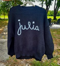 Custom hand embroidered adult sweater made to order. Made with soft sweaters and yarn. Hand Embroidered Sweater, Soft Sweaters, Embroidered Sweater, Sweater Making, Softest Sweater, Hand Embroidered, Sweater Outfits, Beauty Book, Bathing Beauties