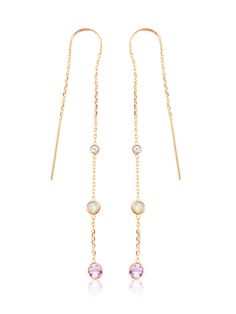 Nina's 14k Gold Threader Earrings – KEILA 14k Gold Dangle Earrings With Birthstone, 14k Gold Birthstone Dangle Earrings, Gold Threader Earrings, Threader Earrings Gold, Light Amethyst, Threader Earrings, Pink Tourmaline, Pink Gold, Gemstone Necklace