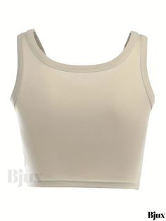 Bjux - Chic Number Print Mesh Stitching Crop Tank Top - Elegant Sleeveless Crew Neck Summer Top for Women Stretch Beige Tank Crop Top, Beige Stretch Vest Crop Top, Basic Beige Stretch Tank Top, Basic Beige Sleeveless Tank Top, Stretch Cotton Vest In Beige, Beige Stretch Cotton Vest, Beige Cotton Stretch Vest, Beige Stretch Tank Vest, Fall Care