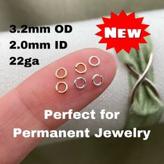 These jumprings are durable and perfect for permanent jewelry.  Click and lock technology makes for the perfect clean closure.  Quantity 50 Open Jumprings Dimensions: 2.0mm ID (inner diameter) 3.2mm OD (outer diameter) 22 Gauge Slightly larger version:  https://www.etsy.com/listing/1287631494/set-of-50-x-jumprings-22ga-38mm-open? Find more charms in my supply shop: ImprintedSupplies.etsy.com Find complete ready to gift personalized jewelry in my main shop: ImprintedMemories.etsy.com Due to the s Wholesale Jewelry Supplies, Permanent Jewelry, Jewelry Wholesale, 14kt Gold, Jump Rings, Wholesale Jewelry, Jewelry Supplies, Personalized Jewelry, San Jose