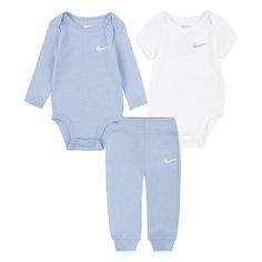 Your sporty little one will be comfy cozy in this baby Nike 3 piece bodysuits and sweatpants. Your sporty little one will be comfy cozy in this baby Nike 3 piece bodysuits and sweatpants. FEATURES Long Sleeve Bodysuit, Short Sleeve Bodysuit, and Pants Bodysuits: crewneck, lap shoulders, snap closure along inseam, and Nike logo on the chest Pants: elastic waistband, ribbed cuffs, and Nike logo on the thigh Gender neutralFABRIC & CARE Cotton, polyester Machine washable Imported Size: 6 Months. Col Bodysuit Short Sleeve, Nike Web, Bodysuit Short, Baby Nike, Nike Swoosh Logo, Body Suit With Shorts, Short Sleeve Bodysuit, Comfy Cozy, Long Sleeve Bodysuit