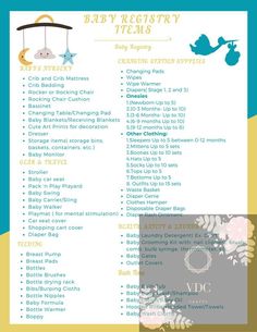 a baby shower checklist is shown in blue and yellow