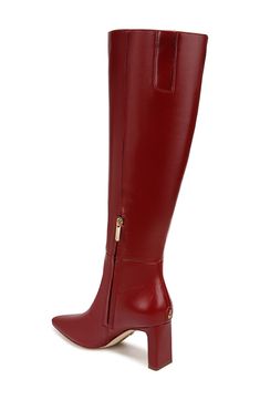 Soft leather brings timeless style to a knee-high boot designed with a squared toe and sleek heel. 2 3/4" heel (size 8.5) 16 1/2" shaft; 14 1/2" regular calf circumference 16 1/2" shaft; 16" wide calf circumference Leather upper/synthetic lining/rubber sole Imported Red Tall Boots, Short Dress High Boots, Classic Red Workwear Boots, Luxury Square Toe Knee-high Boots For Fall, Luxury Knee-high Boots With Square Toe For Fall, Luxury Knee-high Boots With Square Toe And Reinforced Heel, Luxury Knee-high Boots With Reinforced Heel And Square Toe, Elegant Red Leather Knee-high Boots, Luxury Fitted Square Toe Knee-high Boots