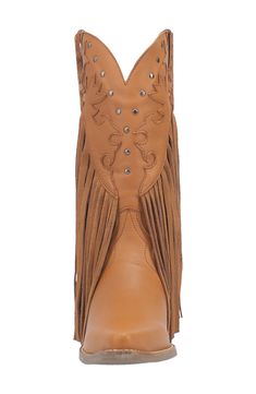 Dramatic leather fringe on this pointed-toe Western boot will move to the beat of every hoedown you attend, while a cushioned insole keeps you supported. 1 1/4" heel 12" shaft; 15" shaft circumference Pull-on style Cushioned insole Leather upper/textile lining/synthetic sole Imported Fall Fringe Boots With Snip Toe, Brown Western Boots With Tassels, Leather Fringe Boots For Rodeo, Brown Leather Fringe Boots, Leather Pointed Toe Boots With Fringe, Hairstyling Products, Rollerball Perfume, Western Boots Women, Western Boot