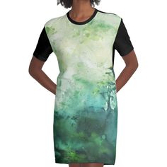 Loose and casual fit jersey t-shirt dress. Printed polyester blend front panel, solid color 100% cotton back/sleeves/rib. Size range XS-2XL. green forest_watercolor painting Forest Watercolor, Green Forest, Dress For Sale, Casual Fit, Casual Fits, Jersey T Shirt, T Shirt Dress, Watercolor Painting, Dresses For Sale