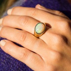 8ct opal 9mm Bezel Set 10k yellow gold Opal Signet Ring, Gold Signet Ring, Colored Gems, Custom Initials, Ring Size Guide, Signet Ring, Bezel Setting, Cat Lady, How To Find Out