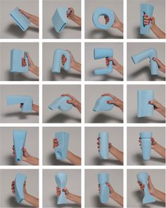 several images of different shapes and sizes of objects being held together by hands with fingers