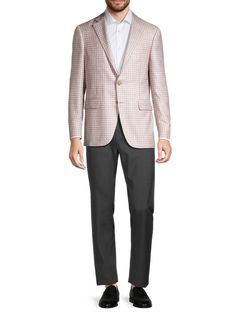 Canali's Kei checked sport coat is crafted of a blend of wool and silk. Notch lapels Long sleeves Chest welt pocket Side flap pockets Two-button closure 49% wool/30% silk/21% linen Dry clean Made in Italy SIZE  FIT About 29.5'' from shoulder to hem Model measurements: 61 tall, 37 chest, 30.5 waist Model is wearing a US size 40R For basic alterations and hemming, book an appointment online at your local Saks Fifth Avenue location. Purple Coat, Purple Guy, Pink Coat, Book An Appointment, Mens Outerwear, Wool Plaid, Outerwear Coats, Sport Coat, Mens Coats