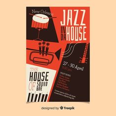 a poster for the new orleans jazz in house show, featuring an image of a musical instrument