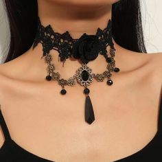 This Unique Piece Is A Wonderful Addition To Your Wardrobe And Your Style; Sure To Get Lots Of Compliments! Gsumpr50q00jxmj-1 Gsumdh00n000wr2-2 Lce Jewelry, Elegant Choker, Black Lace Choker, Lace Choker Necklace, Women Choker Necklace, Writing Things, Charm Choker Necklace, Rave Accessories, Lace Choker