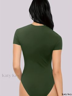 Katykey - Womens Square Neck Short Sleeve Bodysuit for Summer and Spring, Sleek and Casual One-Piece Clothing One Piece Clothing, Short Sleeve Bodysuit, Piece Of Clothing, Square Neck, Collar Styles, Sleek, Solid Color, One Piece, Collar