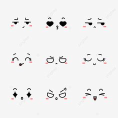 different faces drawn in the style of emoticions, with hearts and eyes on them