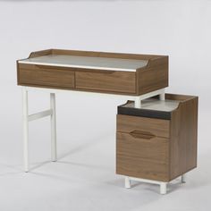 a desk with two drawers and a stool