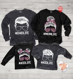 Cute Long Sleeve Shirt With Funny Print, Fun Long Sleeve Printed Tops, Black Shirt With Graphic Print For Family Matching, Fun Long Sleeve Cotton Shirt, Family Matching Black Tops For Fall, Fun Black Tops With Custom Print, Black Family Matching Tops For Fall, Funny Print Long Sleeve Relaxed Shirt, Funny Print Long Sleeve Shirt With Relaxed Fit