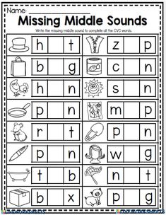 the missing middle sounds worksheet for children to practice their handwriting and spelling skills