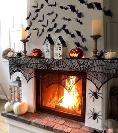 Halloween Decorations 6 Props Table Decor, Spider Web Tablecloth, Cobweb Mantel Scarf and Table Runner, 3D bats Stickers, Stretchy Cobwebs Pack with Spiders, Home Decor for Party Office Sago Brothers Halloween Fireplace, Autumn 23, Halloween Living Room, Halloween Tablecloth, Halloween Decor Diy, Halloween Mantle, Halloween Beauty, Halloween Mantel, The Mantle