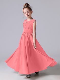 Description:   Pleats Scoop Sleeveless Junior Bridesmaid Dress   Details:     Silhouette: A-line  Fabric: Chiffon  Neckline: Scoop  Sleeve Length: Sleeveless  Embellishment: Pleats  Floor-length chiffon dress.   With padding and boning.    Available in full-size range (J4-J16) and in  custom size         Ask a question Peach Sleeveless Dresses For Wedding, Sleeveless Pink Bridesmaid Dress, Peach Sleeveless Wedding Dresses, Sleeveless Peach Wedding Dress, Fitted Summer Bridesmaid Dress With Pleated Bodice, Summer Fitted Bridesmaid Dress With Pleated Bodice, Summer Bridesmaid Dress With Ruched Bodice, Sleeveless Spring Bridesmaid Dress, Sleeveless Solid Maxi Dress With Pleated Bodice