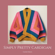 a colorful knitted sweater with the words simply pretty cardigan on it