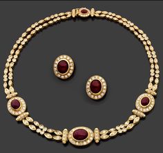 Ruby and Diamond Demi Parure Asoiaf Jewelry, Bridal Pearl Necklace, Indie Jewelry, Rubellite Tourmaline, Indian Jewellery Design Earrings, Gold Bride Jewelry, Gold Fashion Necklace, Dope Jewelry, Jewelry Design Earrings