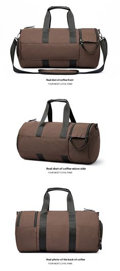 three different views of a duffel bag