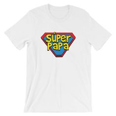 The perfect tshirt for the new father in your life or any dad that is pretty much a super hero and will and does anything for his children. Wear it to the hospital to the delivery, when bringing home baby, to the baby shower or anywhere where you are being an awesome dad. This tee is a great gift for any Papi. This super-soft, baby-knit t-shirt looks great on both men and women - it fits like a well-loved favorite. Made from 100% cotton, except for heather colors, which contain polyester. * 100% Funny Short Sleeve T-shirt For Father's Day, Father's Day T-shirt With Logo Print And Short Sleeves, Father's Day Short Sleeve Screen Print T-shirt, Father's Day Short Sleeve T-shirt With Logo Print, Father's Day White T-shirt With Logo Print, Father's Day Logo Print Short Sleeve T-shirt, Father's Day White T-shirt With Logo, Father's Day Short Sleeve Shirt With Name Print, New Father