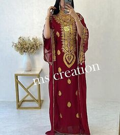 Trendy Fashion Sale!! Maroon Moroccan Dubai Kaftan Farasha Abaya wedding Fancy Long Gown Dress, Womens Dresses Elegant Red Maxi Dress For Eid, Gold Floor-length Kaftan For Festive Occasions, Festive Floor-length Gold Kaftan, Festive Gold Floor-length Kaftan, Red Maxi Dress For Eid Wedding, Red Maxi Dress For Wedding And Eid, Maxi Dress For Traditional Ceremonies And Eid, Maxi Dress For Eid And Traditional Ceremonies, Long Georgette Abaya For Eid