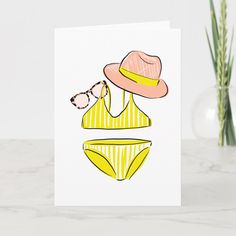 Soak up the Sun - Yellow Swimsuit Card Size: ' ', 5" x 7". Color: Matte. Gender: unisex. Age Group: adult. Beachwear Sun Hat For Vacation, Poolside Beachwear Sun Hat With Uv Protection, Beachwear Sun Hat With Uv Protection For Poolside, Beachwear Straw Sun Hat, Uv Protection Beachwear Sun Hat For Poolside, Trendy Sun Hat For Pool And Beach Season, Beachwear Sun Hat With Uv Protection For Sunbathing, Beachwear Straw Sun Hat For Sunbathing, Uv Protection Sun Hat For Beachwear