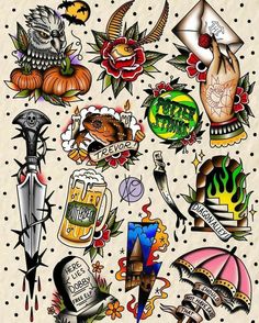 an assortment of tattoos on a sheet of paper