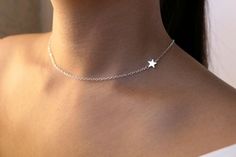 silver star choker necklace / dainty silver choker gold / dainty silver star necklace / delicate sta Silver Star-shaped Dainty Jewelry, Adjustable Delicate Jewelry With Star Charm, Adjustable Dainty Star Jewelry, Minimalist Adjustable Star Charm Jewelry, Adjustable Minimalist Star Jewelry, Delicate Sterling Silver Jewelry With Star Charm, Silver Minimalist Choker For Wedding, Minimalist Silver Choker For Wedding, Sterling Silver Star Jewelry With Delicate Chain