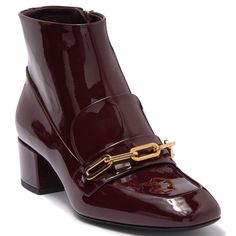 Designer: Burberry Size: 8.5 Us/ 38.5 Eu Color: Burgundy Red Model: Chettle Material: Leather Upper, Lining/Insole And Outer Sole Square Toe, Side Zip Closure, Chain Detail, Patent Leather Construction Heel Height: 2” Shaft Height: Approx 3.5” Inner Width: 10”; Outer Width: 10 1/8”; At The Widest Point: 3” Made In Italy Retail Price: $775 Condition: New, No Original Box, Comes With Original Dust Bag Chic Burgundy Block Heel Boots, Burgundy Patent Leather Heels With Round Toe, Red Round Toe Boots For Office, Red Round Toe Office Boots, Formal Burgundy Boots With Round Toe, Burgundy Round Toe Heels For Work, Burgundy Round Toe Formal Boots, Chic Burgundy Patent Leather Heels, Burgundy Heels For Workwear In Fall