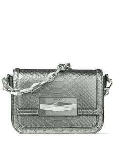 silver-tone leather embossed crocodile effect tonal hardware appliqué logo internal logo patch foldover top with press-stud fastening single chain-link top handle adjustable detachable shoulder strap main compartment internal card slot satin lining This piece comes complete with a protective dust bag. Bag Silver, Chanel 2, Boots Knee, Diamond Cross, Trainer Boots, Purple Bags, Leather Shops, Luggage Accessories, Ballet Flat Shoes